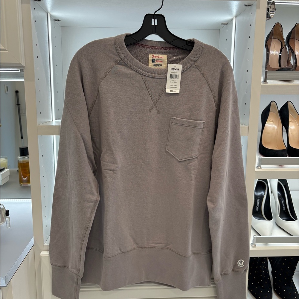 Todd Snyder Pebble Grey Crewneck Sweatshirt with Chest Pocket